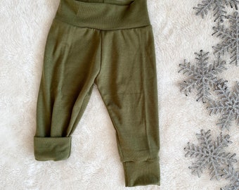 Olive Green Bamboo Growpants - Green Baby Pants - Baby Leggings - Gender Neutral Grow-With-Me Baby Clothing