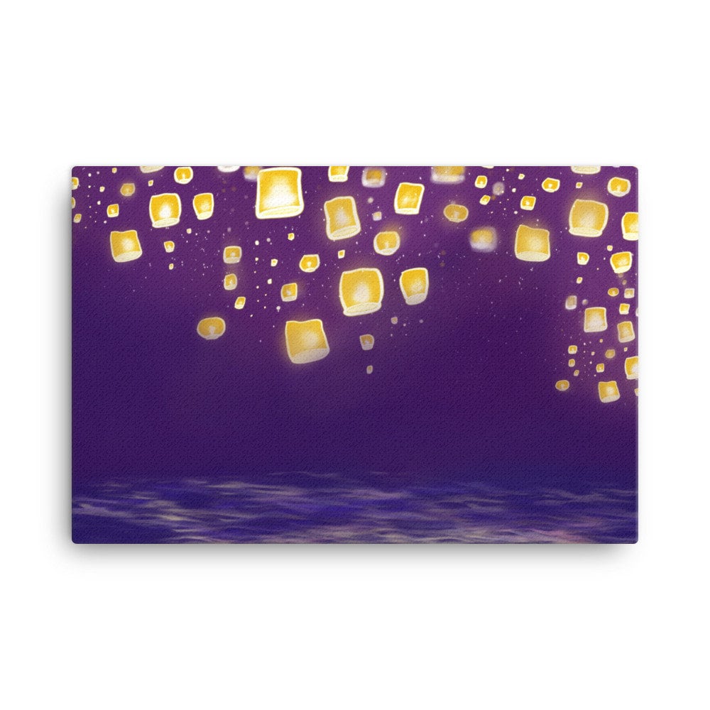 Tangled Rapunzel Canvas, Purple Floating Lights Artwork Canvas