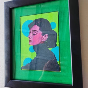 Audrey Hepburn - Breakfast at Tiffany&#39;s - Hollywood Glam Modern Contemporary 60s Pop Art Icon - Handmade Framed Artist Made Acrylic Painting