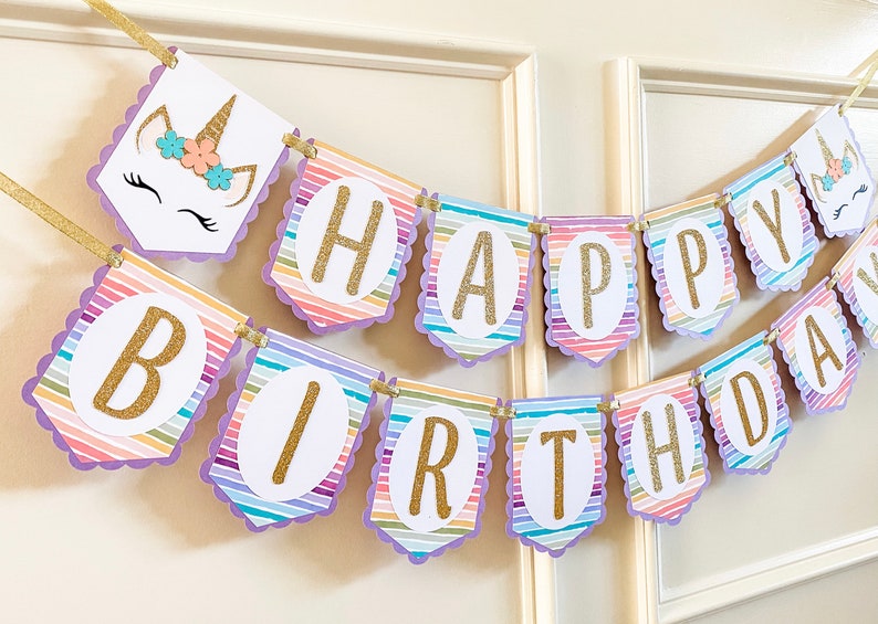 Unicorn Birthday Banner, Unicorn Banner, Pastel Rainbow Banner, Rainbow Banner, Birthday Banner image 2