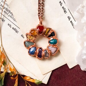 Inclusive Circle Gemstone Pride Flag Necklace, Copper Electroformed - Subtle - Trans - BIPOC - LGBTQIA - Rainbow - Progress
