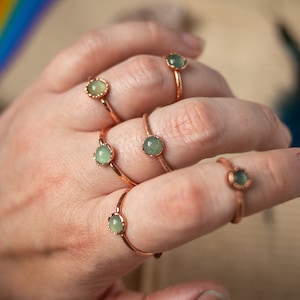 Green Aventurine Stacker Ring - Mint - Emerald - Peridot - Sage - Moldavite - Midi - Copper Electroformed - serpentine - pastel - simple
