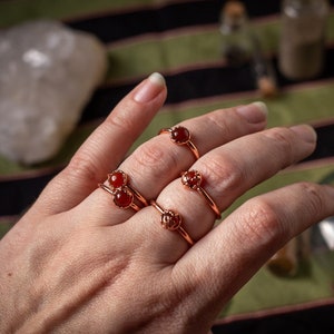 Red Carnelian Stacker Ring, Copper Electroformed