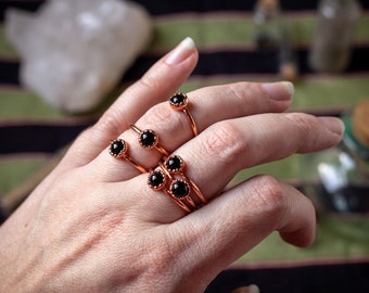 Black Agate Stacker Ring, Copper Electroformed