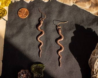 Loosely Coiled Snake Earrings, Copper Electroformed