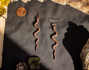 Loosely Coiled Snake Earrings, Copper Electroformed