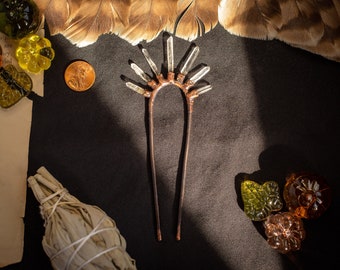 Quartz Point Burst Hair Fork, Copper Electroformed