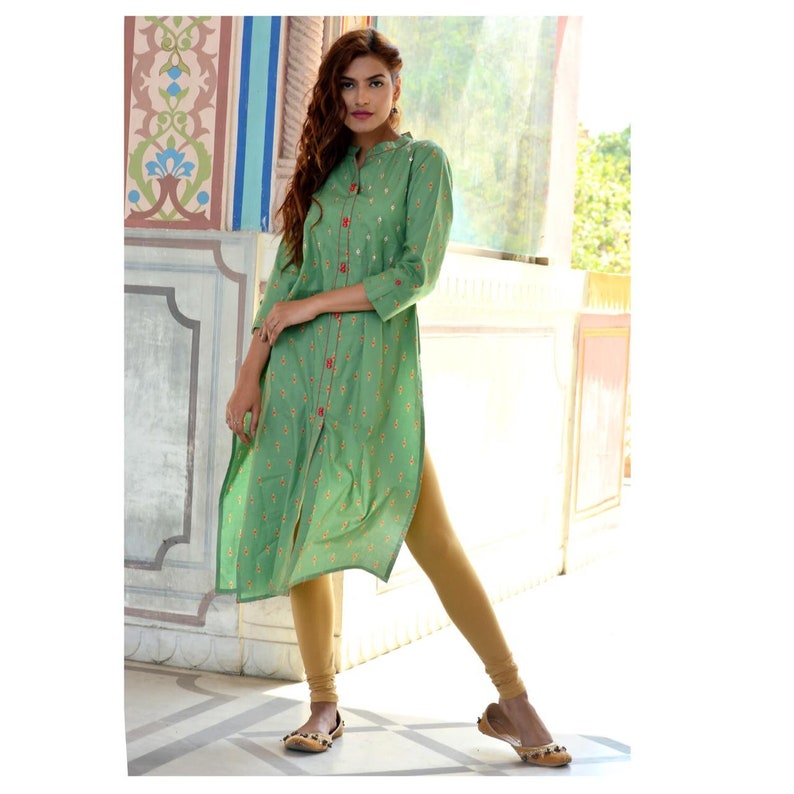 Daily Wear Sizes S to XXL Office wear Indian Cotton Kurti with Sequins and Thread Work Embroidery for Women for Casual Wear 38 to 46