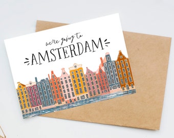 We're Going To Amsterdam Postcard, Amsterdam Postcard, Travel Postcard, Amsterdam Gift Card, Amsterdam Travel Print, Travel Illustration