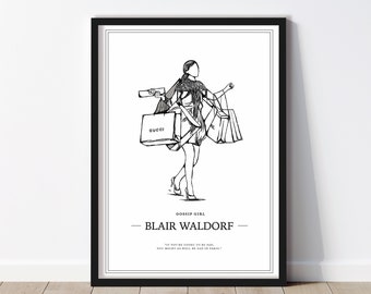 Gossip Girl Blair Waldorf Print, Blair and Serena Best friend Print, Simple Black and White Print, Gossip Girl Gifts, Fashion Photo Print