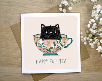 Sweet 30th Birthday Card, Happy Fur-Tea Birthday Card, Cute Animal 30 Card, Adorable Cat Birthday Card, Animal Pun Cards, Cute Cat Card, Tea