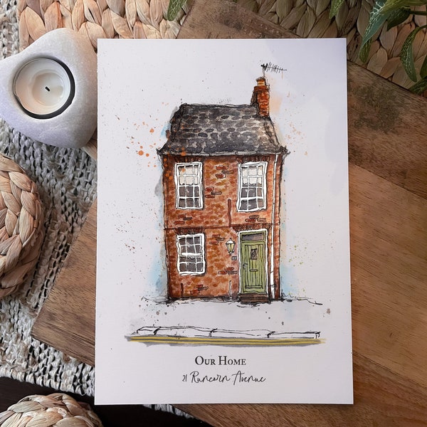 Custom Made Urban Sketch House Portrait, Personalised House Print, First House Gift, Quirky House Illustration, Housewarming Gift, New Home