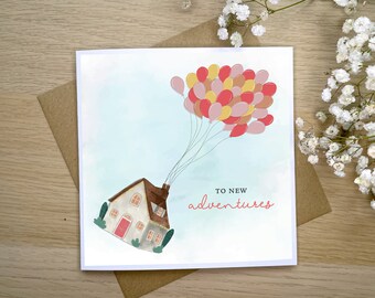 New Home New Adventures Card, Up Inspired Greeting Card, House Card, First House, First Time Buyer Card, New Adventures Up Card, New Home