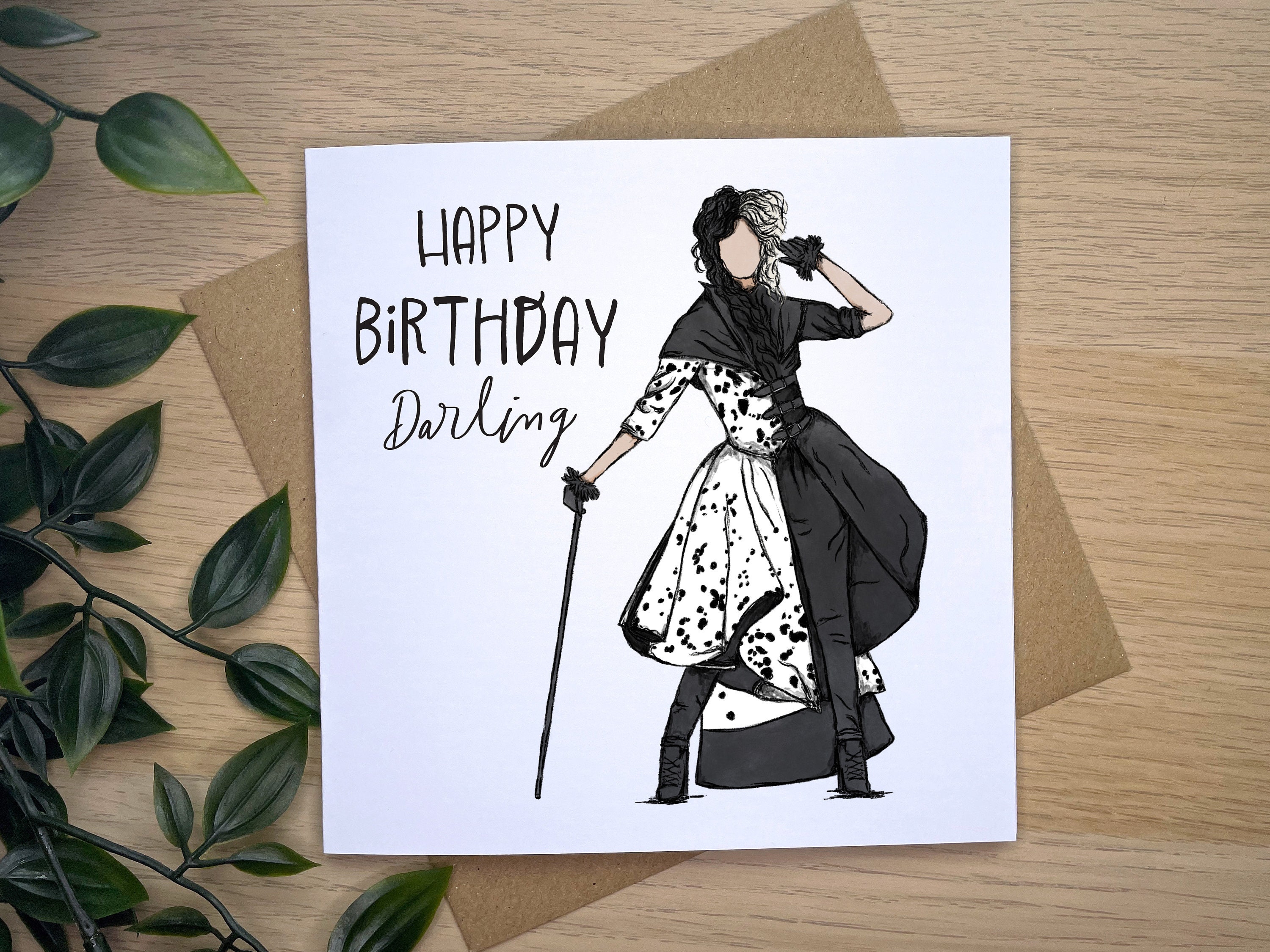 Cruella De Vil Birthday Card, Cruella Fashion Birthday Card, Cards for