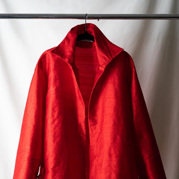 Red silk swing coat, special occasion silk jacket, silk evening jacket, event wear silk coat, women's silk jacket, oversized red silk coat