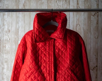 Red quilted puffer jacket, red swing coat, women's puffer jacket, outerwear, fall winter jacket, coats and jackets, long sleeve puffer coat