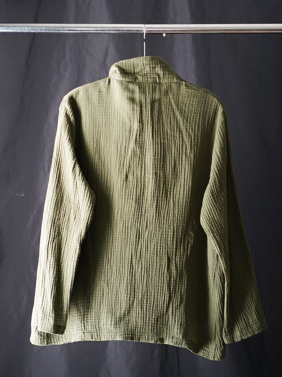 Vitamin Shirt Jacket in Khaki Double Gauze Cotton, Soft Drape Jacket Behaves Like A Sweater, Simple Daily Workwear, Lounge Wear, Go to Coat