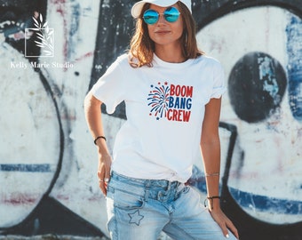 Boom Bang Crew Fourth of July T-Shirt;  Patriotic Fireworks Tee; Independence Day Celebration Shirt; Comfort Colors T-Shirt