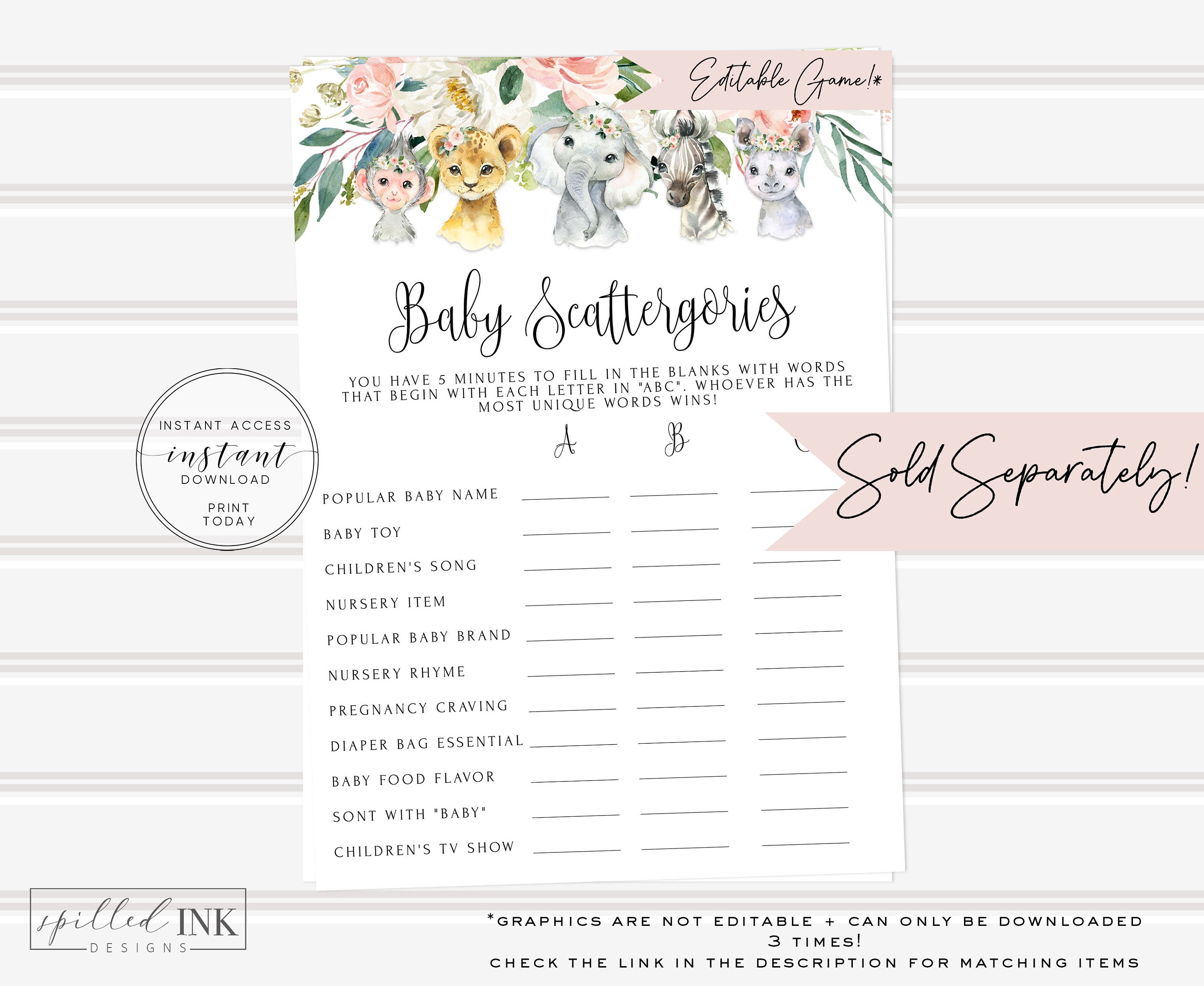 Editable Baby Word Search Game Editable Safari Baby Shower - Etsy