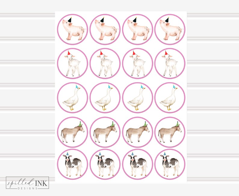 Farm Animal Cupcake Toppers Instant Download Printable Gift Etsy