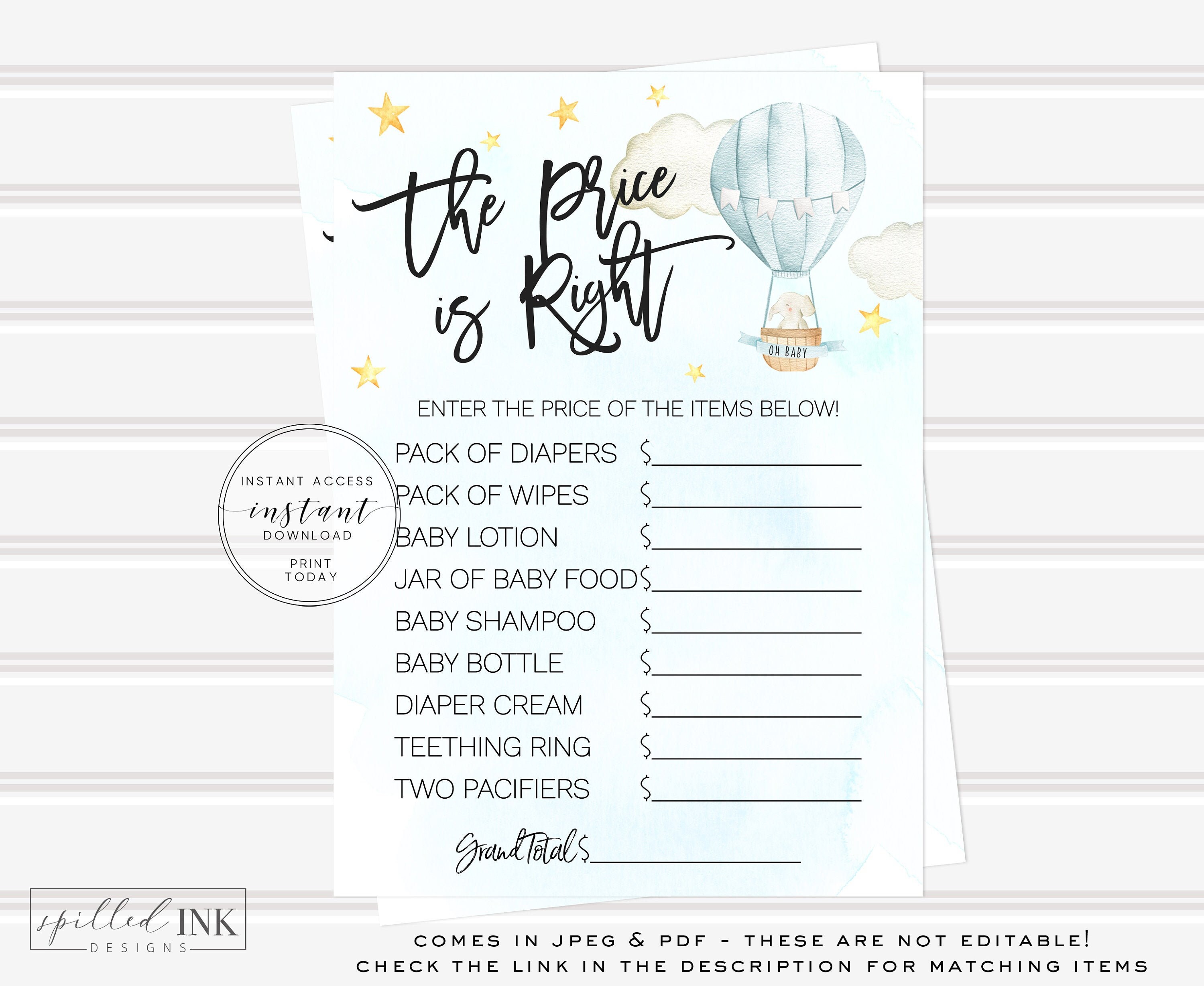 Baby Item Price is Right Game up up and Away Baby Shower Etsy