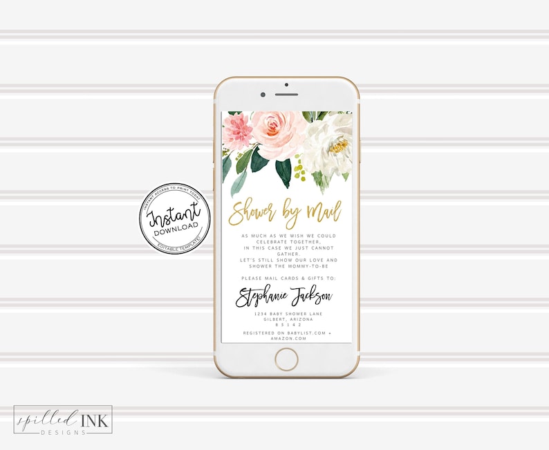 Virtual Baby Shower Evite Pink Baby Shower by Mail Electronic Etsy