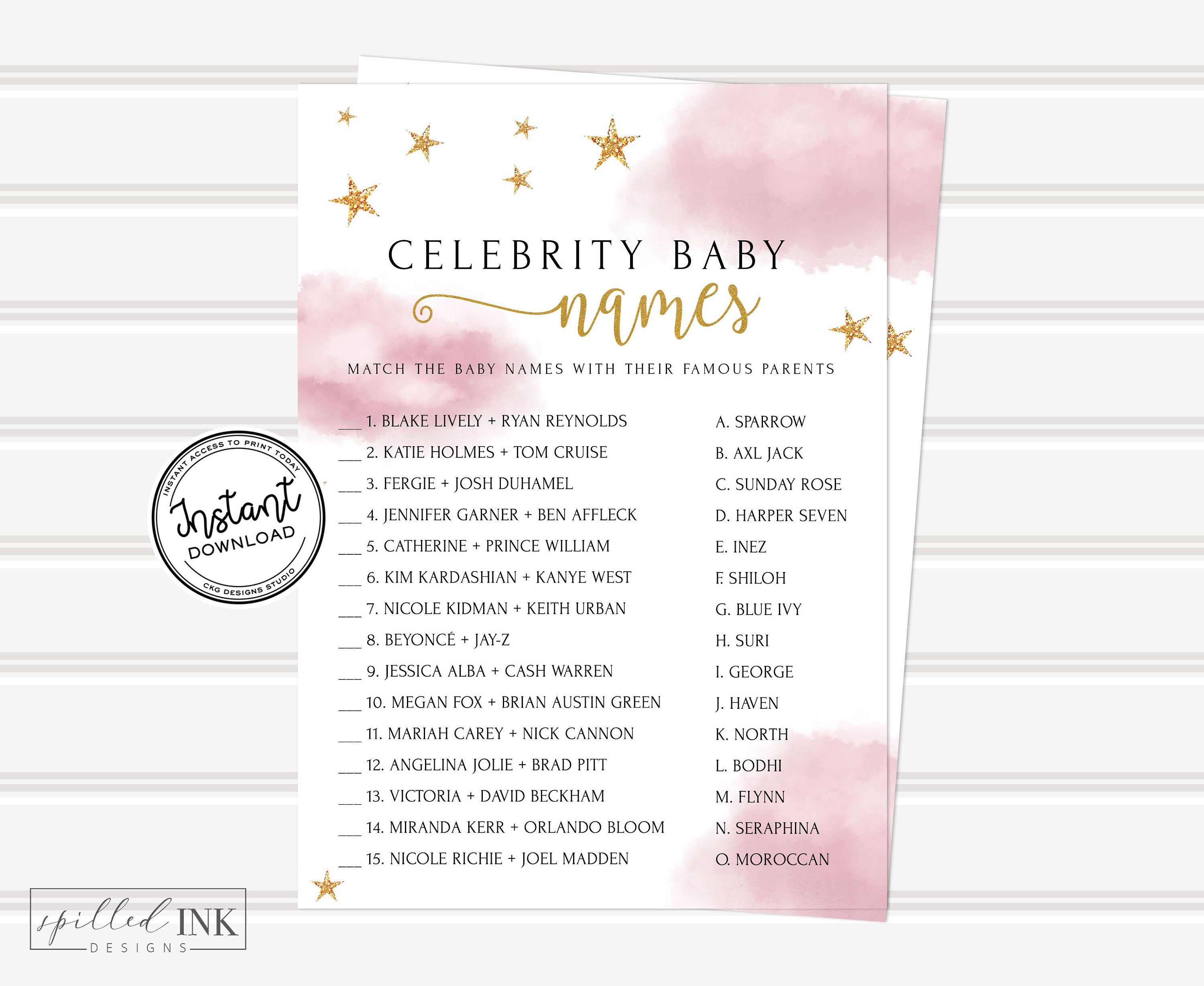 Celebrity Baby Names Baby Shower Game Twinkle Twinkle Little Etsy