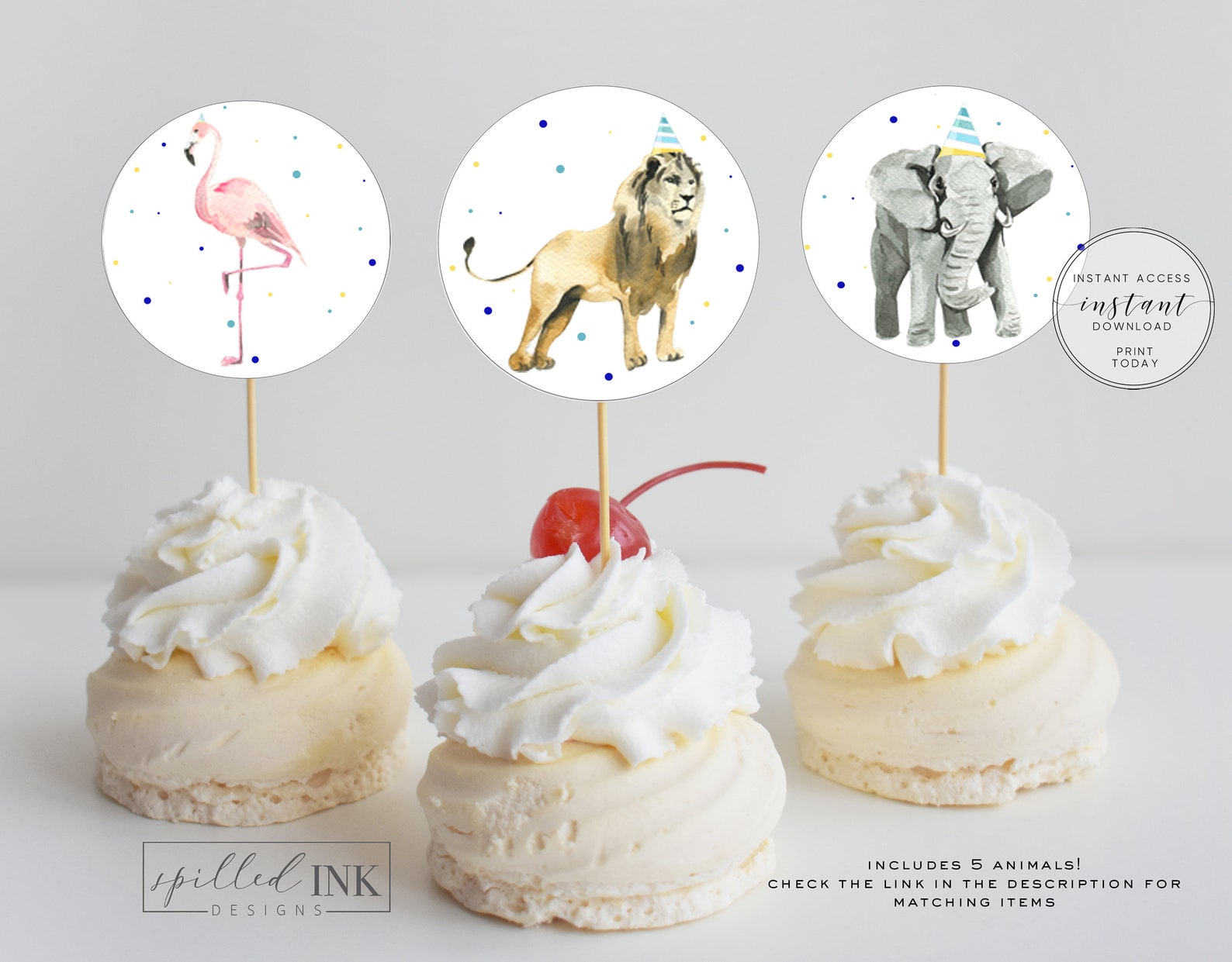 Safari Animal Cupcake Toppers Instant Download Party Animals Etsy