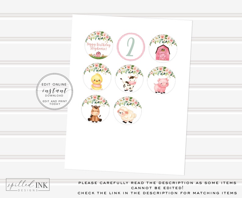 Farm Animal Cupcake Toppers Instant Download Printable Gift Etsy