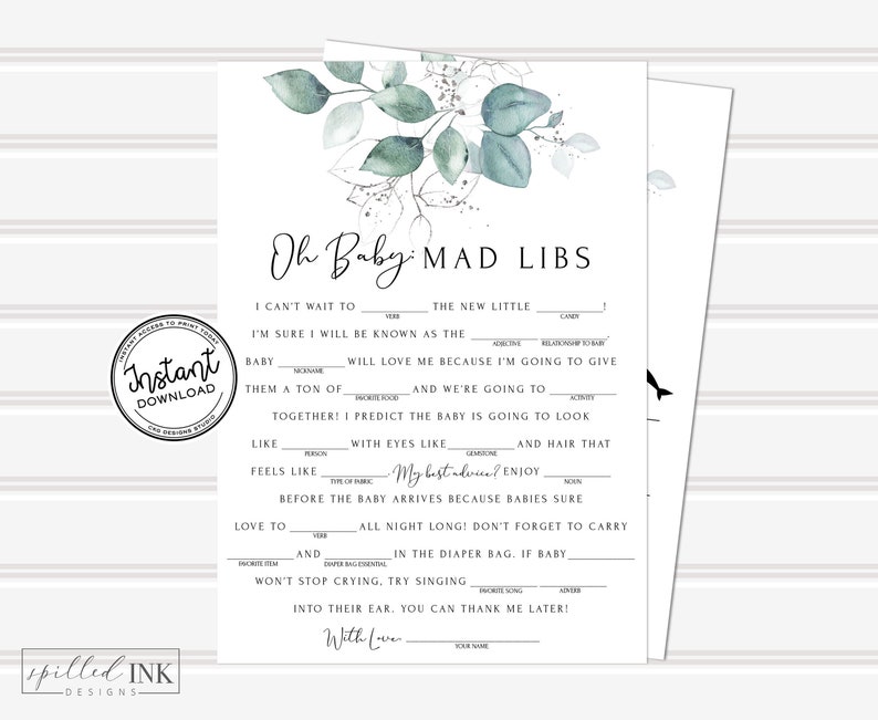 Oh Baby Mad Libs Baby Shower Game Gender Neutral Instant | Etsy