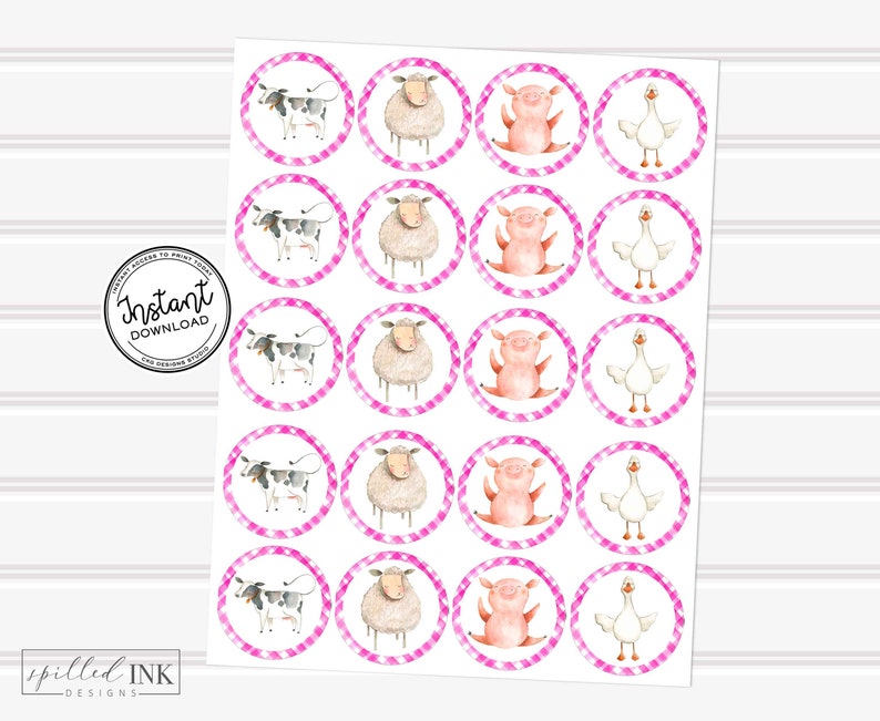 Farm Animal Cupcake Toppers Instant Download Printable Gift Etsy