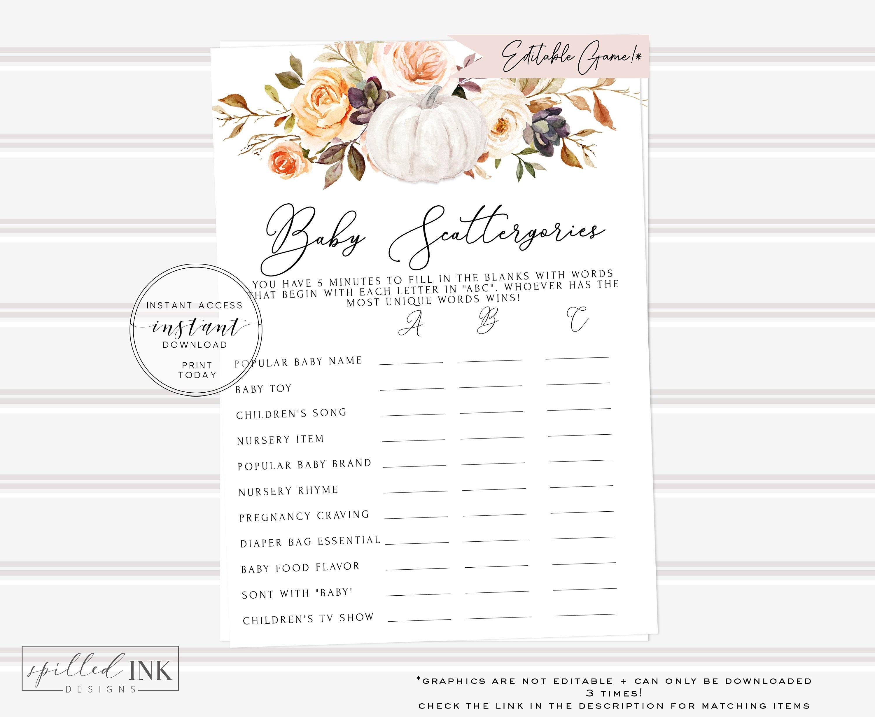Baby Scattergories Game Editable Fall Baby Shower Games - Etsy