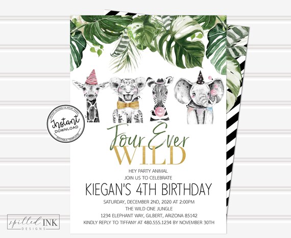 Download Four Ever Wild Birthday Party Invitation Instant Download Etsy