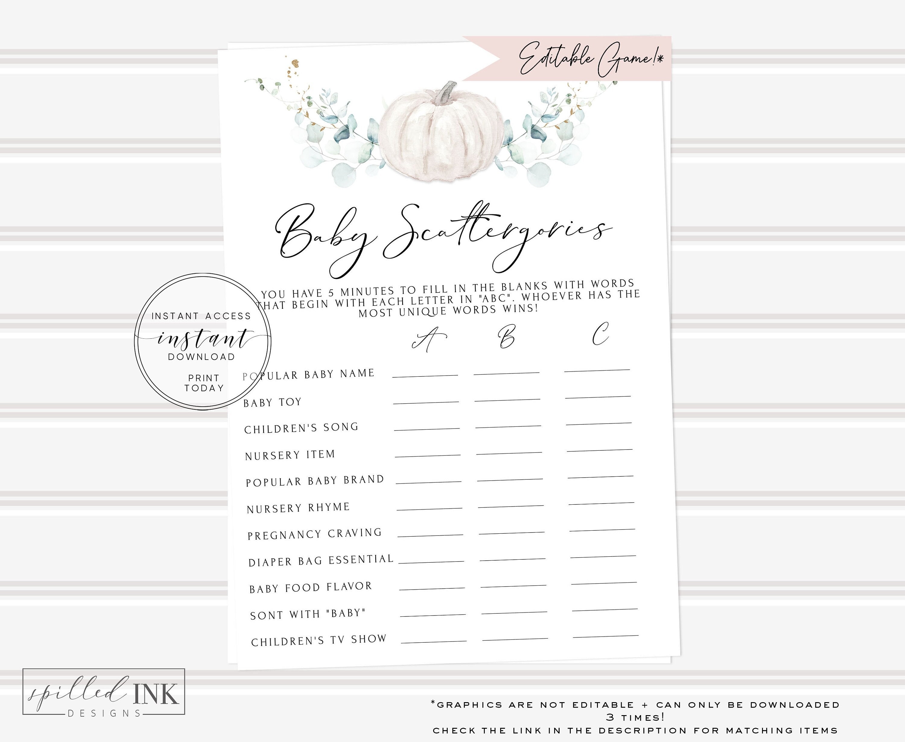 Scattergories Game Editable Fall Baby Shower Games Instant - Etsy