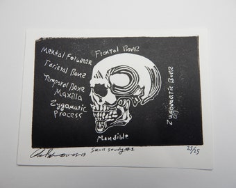 Skull Study #1 Lino-cut Print