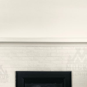 White Brick Fireplace Mantel Mockup | Blank Wall Mock Up | Empty Staged Scene Mockups | Styled Stock Photography - Add your own Product!