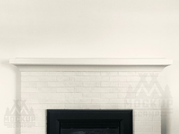 White Brick Fireplace Mantel Mockup Blank Wall Mock Up Etsy