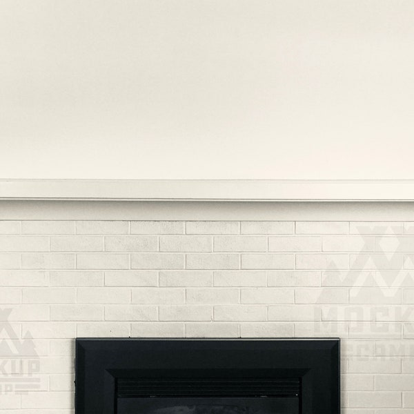 White Brick Fireplace Mantel Mockup | Blank Wall Mock Up | Empty Staged Scene Mockups | Styled Stock Photography - Add your own Product!