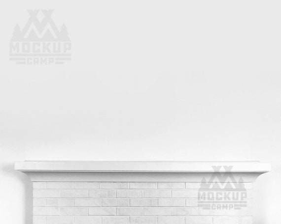 Blank Wall Over White Brick Fireplace Mantel Mockup Empty Etsy