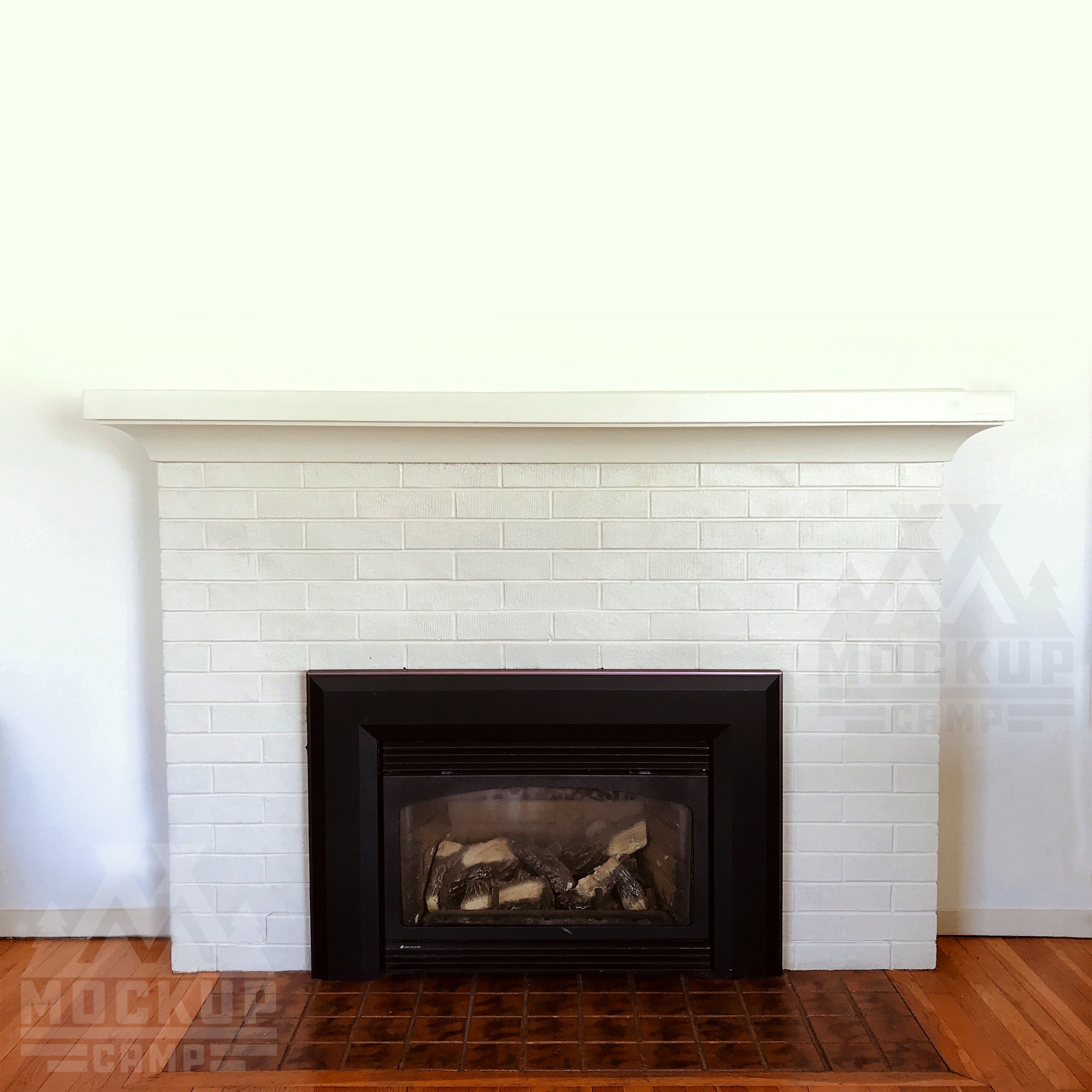 White Brick Fireplace Mantel & Wood Floor Mockup Empty Etsy