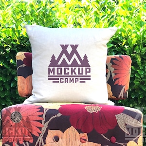 Fall Pillow in Outside Setting Mockup | Halloween Pillow on Chair Mock up | Styled Photography - Add your own Design!