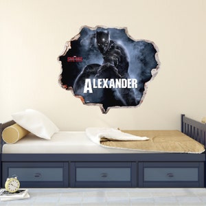 Nome personalizado da Pantera Negra - Decalque de parede removível para quarto de casa - Adesivo mural para quarto