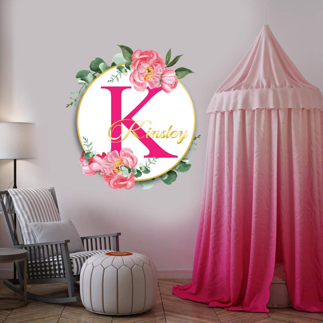 Custom Name Floral Initial Wall Decal – Nursery Decor - Etsy