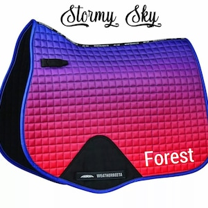 Personalised Embroidered Ombre equine saddle pad in a variety of colours pony, full single side embroidery