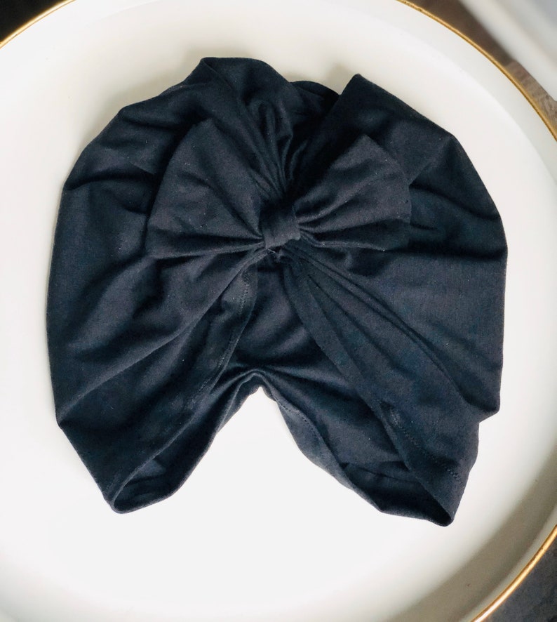 baby shower gift Stretchy Top Knot or Bow Baby Turban Hat Head Wrap Toddler Stretchy Turban for Women in chemo new mom Black Newborn