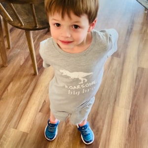 Roarsome Big Bro Boys Grey Dinosaur T-Shirt, gift for big brother, 2nd baby announcement, Little Boys Shirt, gift for him, party of 4