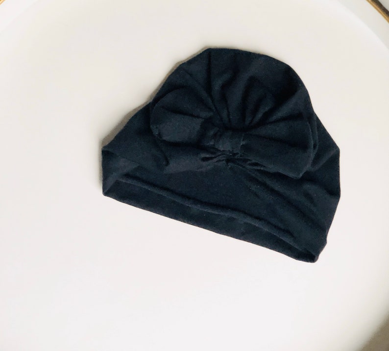 baby shower gift Stretchy Top Knot or Bow Baby Turban Hat Head Wrap Toddler Stretchy Turban for Women in chemo new mom Black Newborn