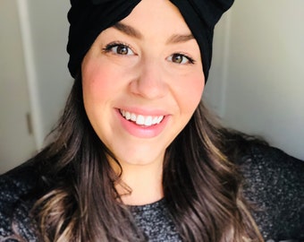 Nudo superior elástico o sombrero de turbante de bebé de arco (negro)