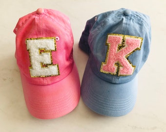 Vintage Chenille Varsity Letter Patch Hat with personalized initial- Personalized Women's Ball Cap| Women's Baseball Cap | Gift for her