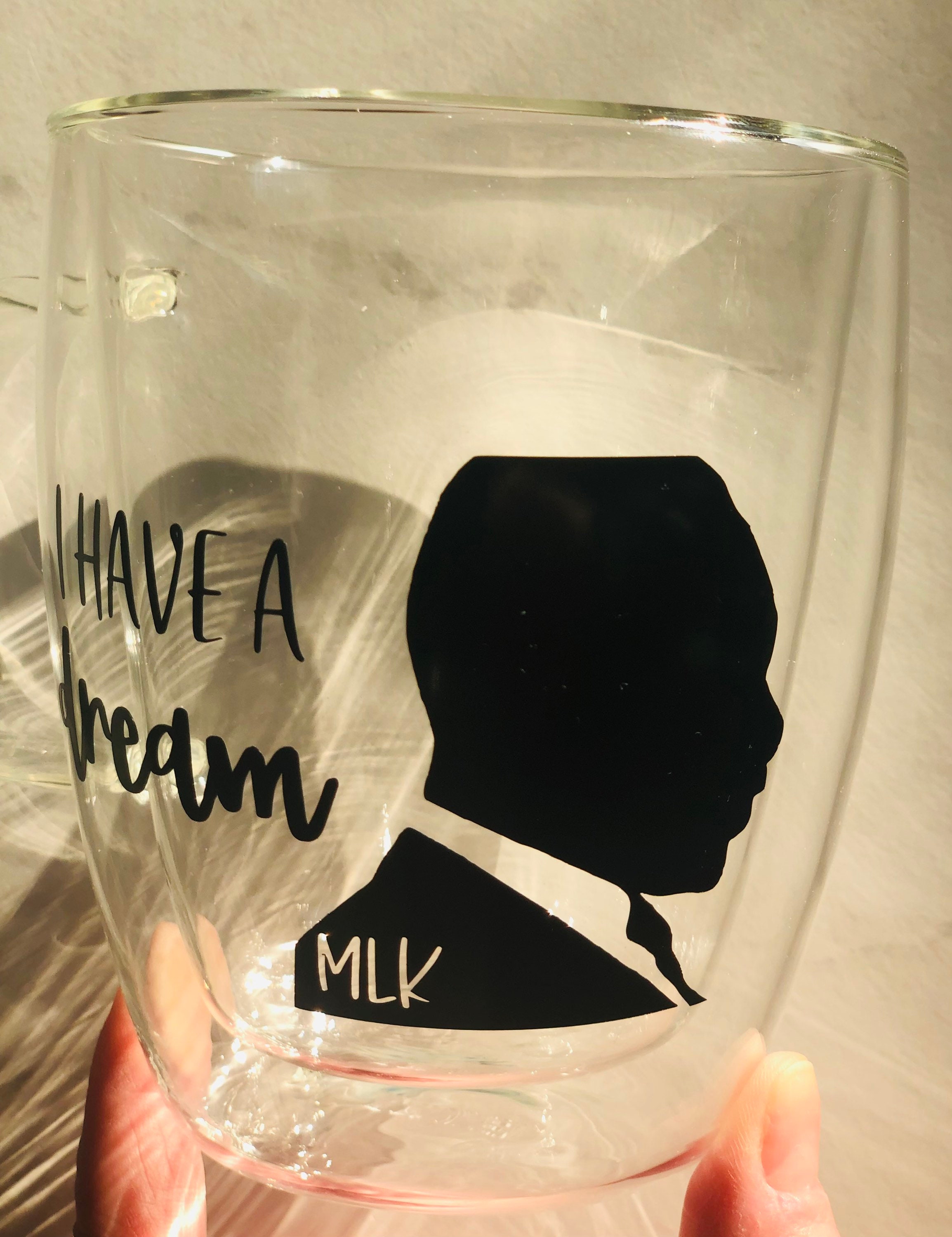 Clear Double Walled Insulated Glass 16 Oz.coffee or Tea Mug Inspired by  MLK, the Time is Always Right to Do What is Right. Hand Wash Safe 